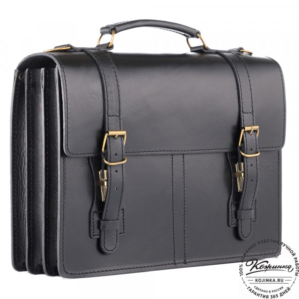 Деловой кожаный портфель "Увертюра" (чёрный). фото 1